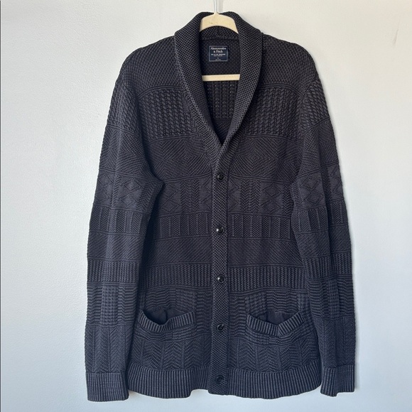 Sweaters - Abercrombie & Fitch 'boyfriend' Cardigan Sweater 100% Cotton in: Charcoal black
